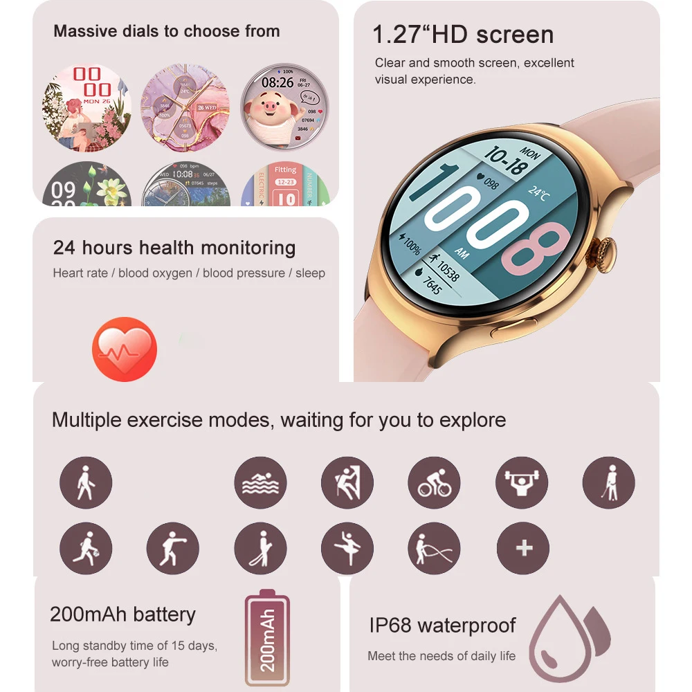 Blue Tooth Anruf Smartwatch Frauen Sport Fitness NFC Smart Uhren Männer Herzfrequenz Gesundheit Monitor Drahtlose Lade Informationen Push