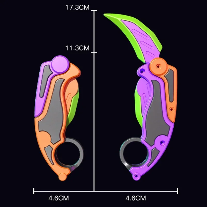 Cuchillo Gravity de zanahoria 3D, juguetes de descompresión, descompresión para niños, tarjeta de empuje, pequeño juguete, impresión 3D, cuchillo de garra de mariposa de plástico