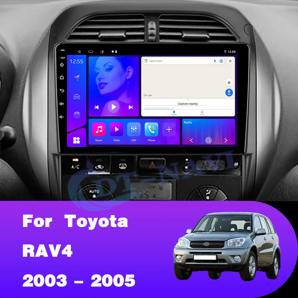 أندرويد 14 لتويوتا RAV4 RAV 4 2003 2004 2005 أندرويد الملاحة التلقائية نظام تحديد المواقع راديو السيارة Carplay الوسائط المتعددة مشغل فيديو ستيريو 4G