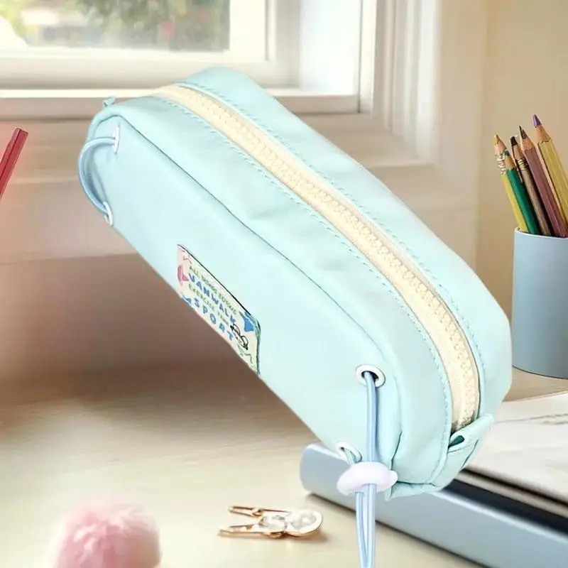 Large Capacity Blue Pencil Bag with Drawstring, Zipper, Perfect Student School Supplies Storage Accessory, Thoughtful Gift