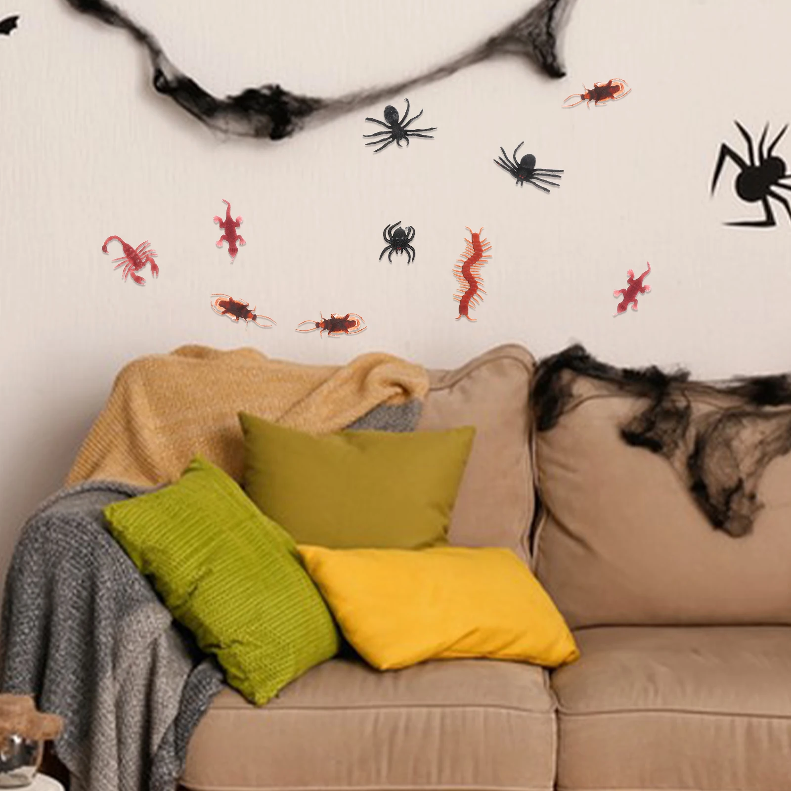 

148pcs Fake Spider Snake Scorpion Gecko Worm Decoration Realistic Plastic Prank For Halloween April Fools Day Haunted House