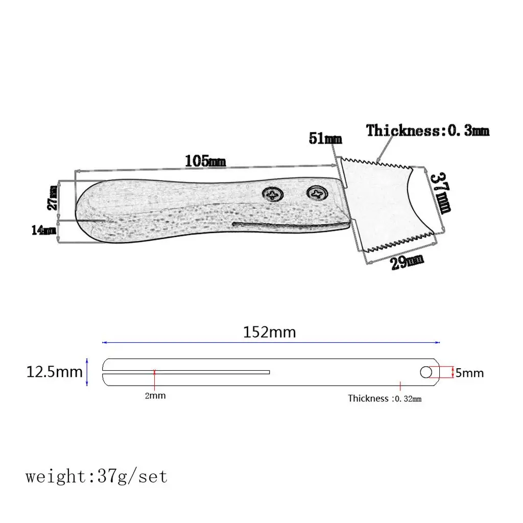 Reparaturwerkzeuge für Gitarrenbund, Griffbrettschutz, Messlineal, gezacktes Messer