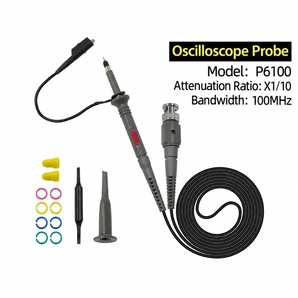 2PCS 100MHz Bandwidth Oscilloscope Probe x1 x10 Attenuation 10Mohm Input Resistance BNC Probe Compensation Adjustment