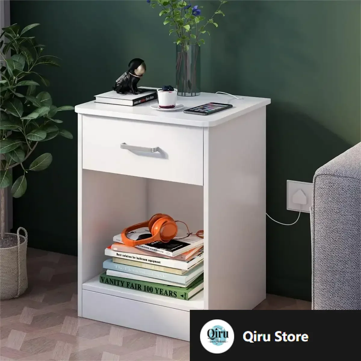 

2 Tier Nightstand with Drawer, End Table Sofa Side Table for Bedroom Living Room, White