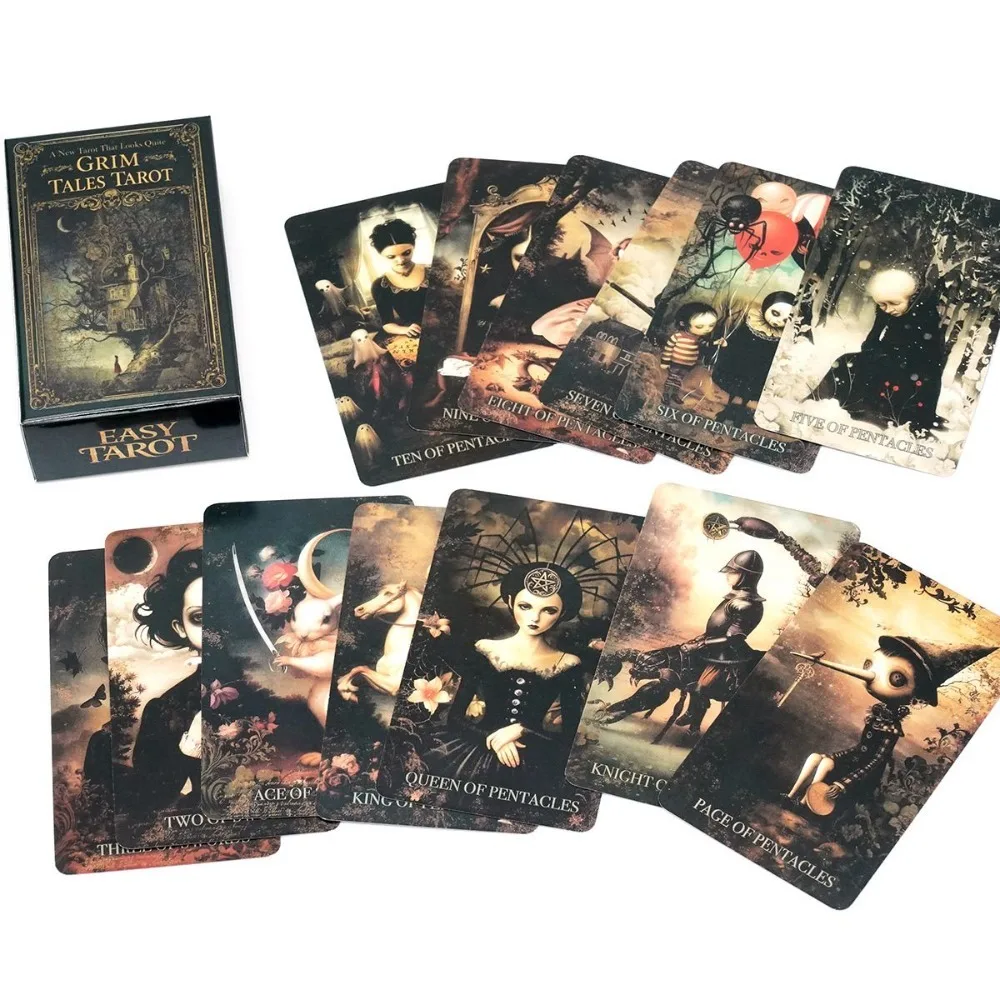 

Grim Tales Tarot Deck - 78-Card RWS Gothic Fairy Tale Cards for Shadow Work, 10.3*6cm Dark Fantasy Illustrated