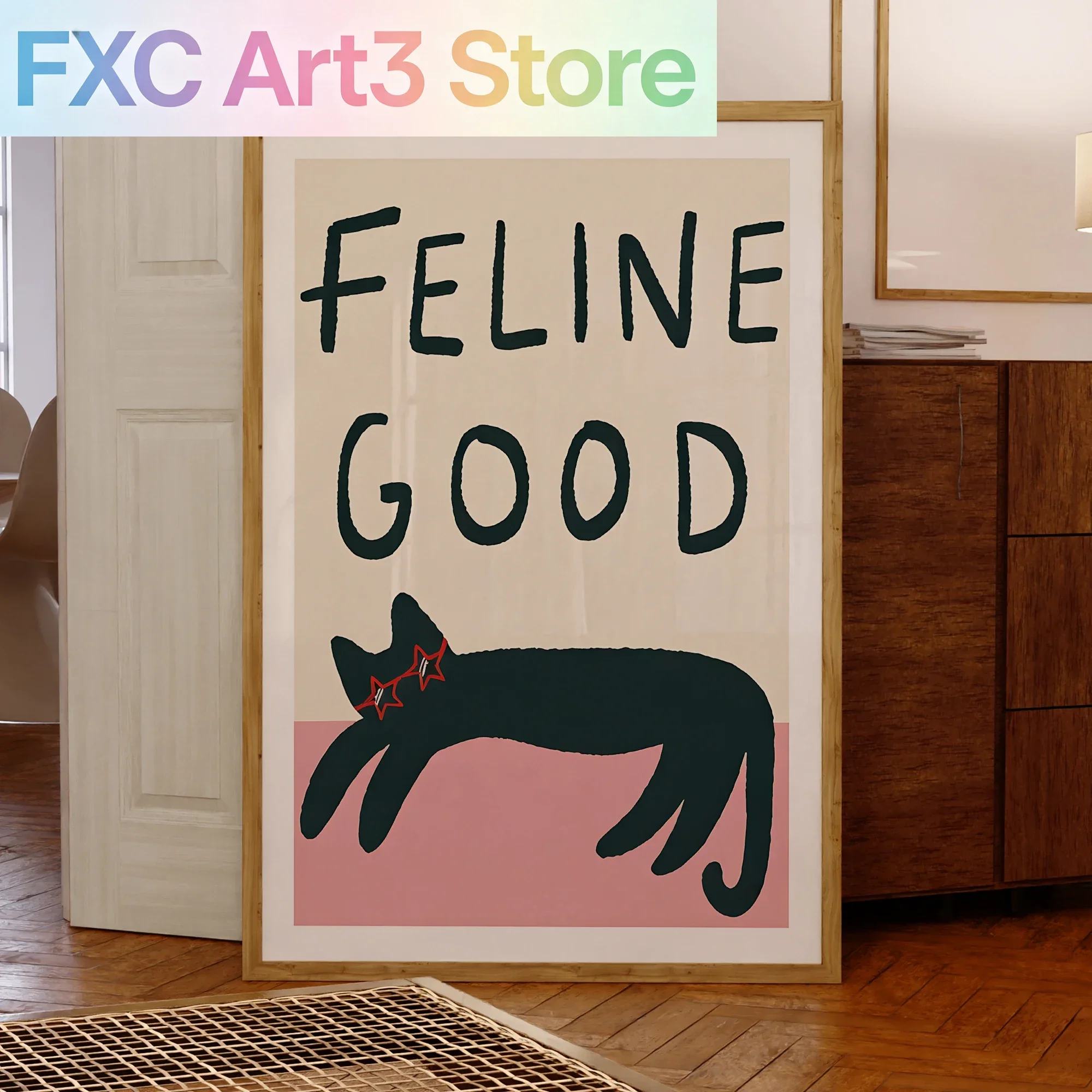 1 Stück rahmenlos, Feline Good Pink Hintergrund-Wandkunstdrucke, Leinwandgemälde, Poster, Bild für Wohnzimmer, Schlafzimmer, Heimdekoration