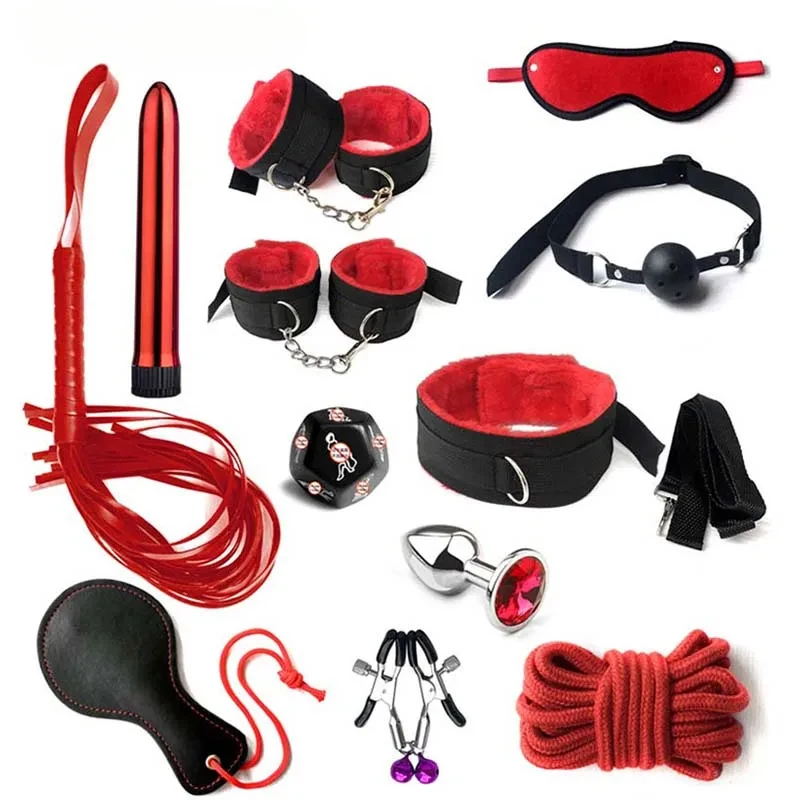 BDSM Kits Sex Bondage Set Handcuffs Gag Whip Nipple Clamps Erotic Sex Toys for Women Couples Adult Sex Shop Anal Butt Plug Tail