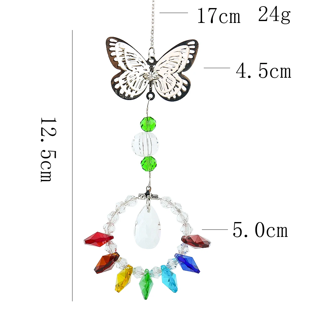 

Metal 3D Butterfly Colourful Octagonal Crystal Pendant Light-catching Hanging Decoration Spinning Garden Aesthetic