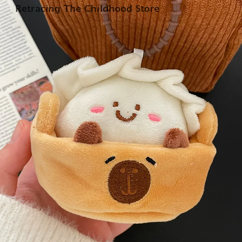 Dumplings Capybara Plush Toy Keychain Cartoon Capibara Soft Stuffed Doll Pendant Car Key Ring Backpack Bag Decor Kid Gift