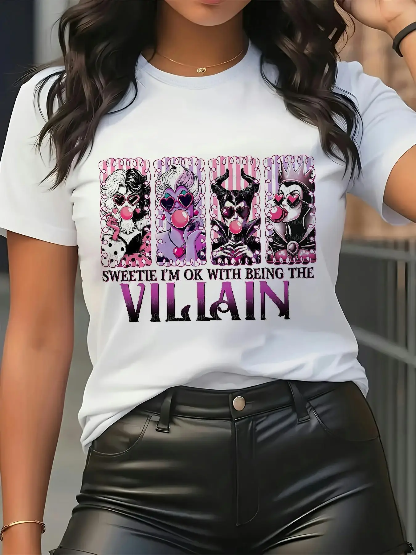 تيشيرتات الشرير للرجال والنساء من ديزني - Maleficent، Cruella، Ursula، Jafar، and Lady Tremaine بأكمام قصيرة #2