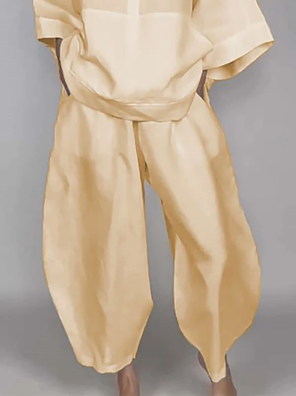 بنطال رياضي صيفي غير رسمي للنساء 2026 ربيعي عالي الخصر بجيوب فضفاض بلون سادة بخصر مطاطي للنساء ملابس