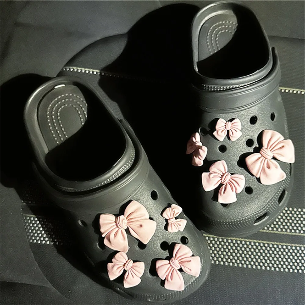 Cartoon Bow Tie Hole Shoe Charms Decorations Cute Rubber Purple Tie Shoe Flower Shoes Buckle DIY 3D Hole Shoe Accessories