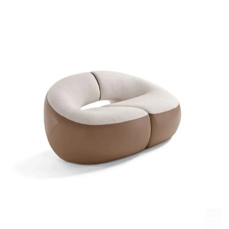 Retro style design, niche Internet celebrity three-seater leather cloth small apartment donut living room sofa