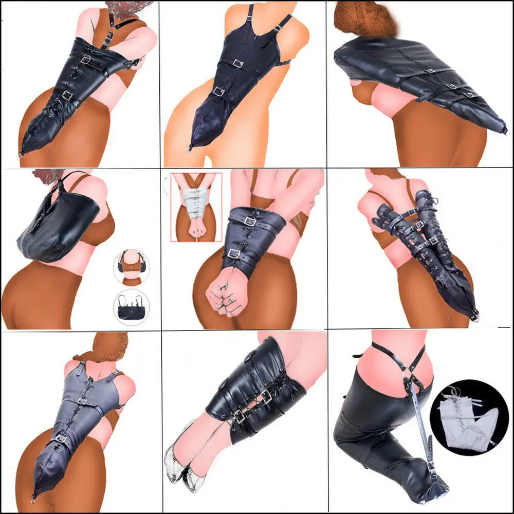 PU Leather Shoulder Leg Arm Binder BDSM Bondage Behind Back Straightjacket Slave Lockable Shoulder Strap Sleeves Harness Sex Toy