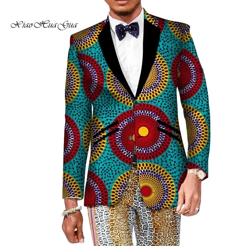 

Ankara wedding suits Causal Print Suit Jacket Coat African Men Clothing Blazers Slim Fit Elegant v neck Dashiki Bazin WYN163