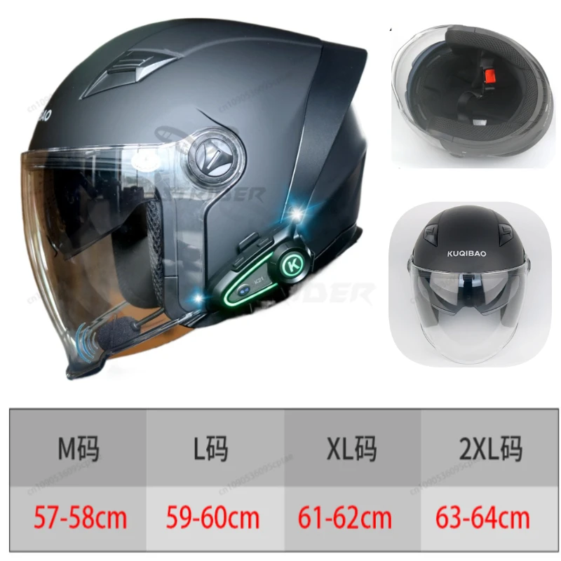 

KUQIBAO Bluetooth Motorcycle Helmet 3/4 Open Face, Dual Visor, ABS Shell with Noise Control & Ventilation & Removable Liner