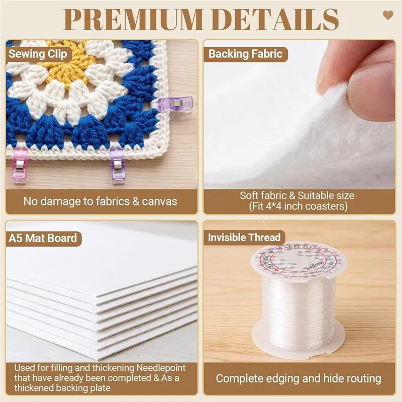 4X4-Inch Hand Quilting Supplies Kit With Tray, Batting Pads, A5 Backboards, Sewing Clips And Clear Thread For DIY Craft