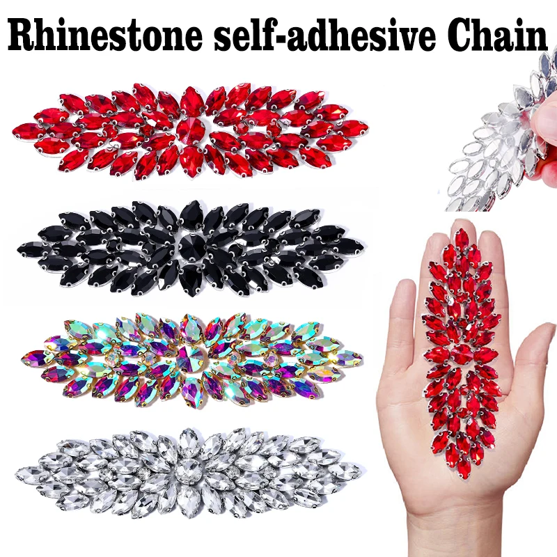 Glas-Strass Selbstklebende Kette Hotfix Kristallsteine für DIY-Handwerk Kleidung Kleider Taschen Accessoires Dekoration