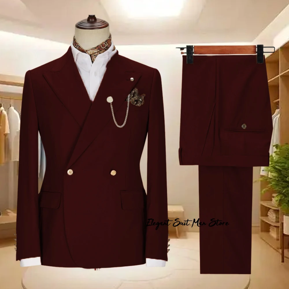 솔리드 컬러 클래식 남성 정장 2피스 세트 블랙 수트 세트 수트 팬츠 재킷 비즈니스 블레이저 수트 세트 신랑 예복 세트