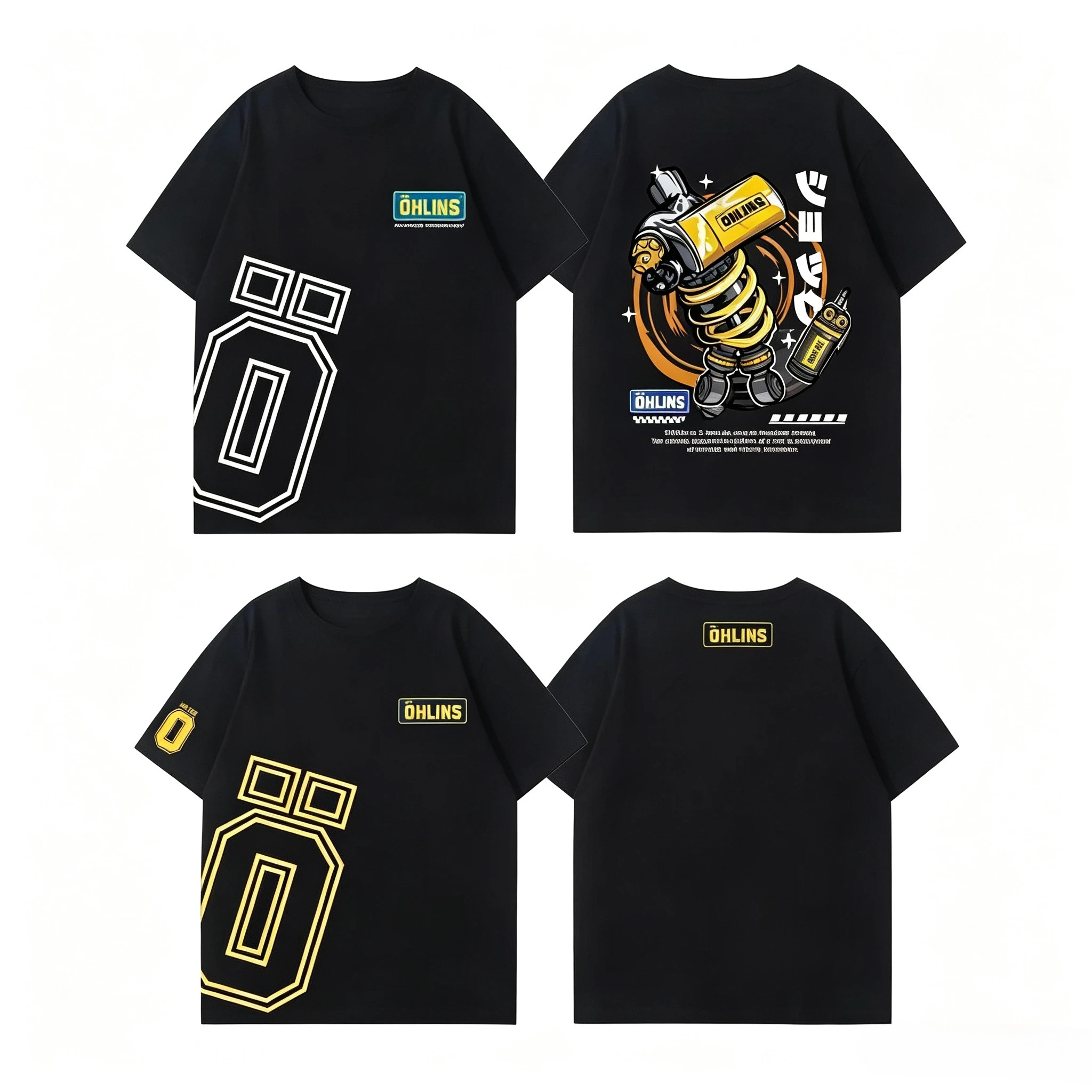 OHLINS Motorcycle Shock Absorber Modified T-shirt Clothes Casual Trendy Brand Men's Women's Car Club Crew Neck Short-sleeved Top