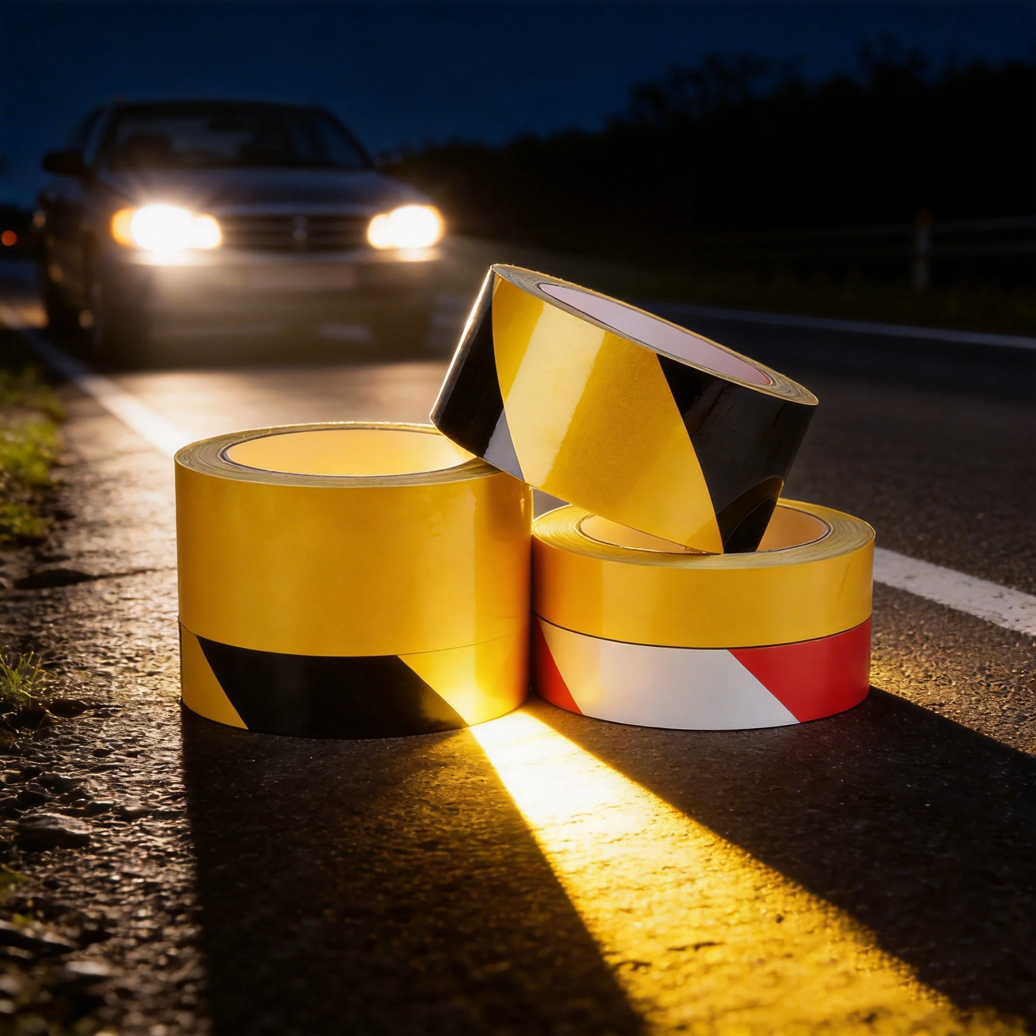 5 Rolls PET Reflective Tape 50mm x 23m Waterproof High Visibility Safety Marking Tape for Car Motorcycle Building