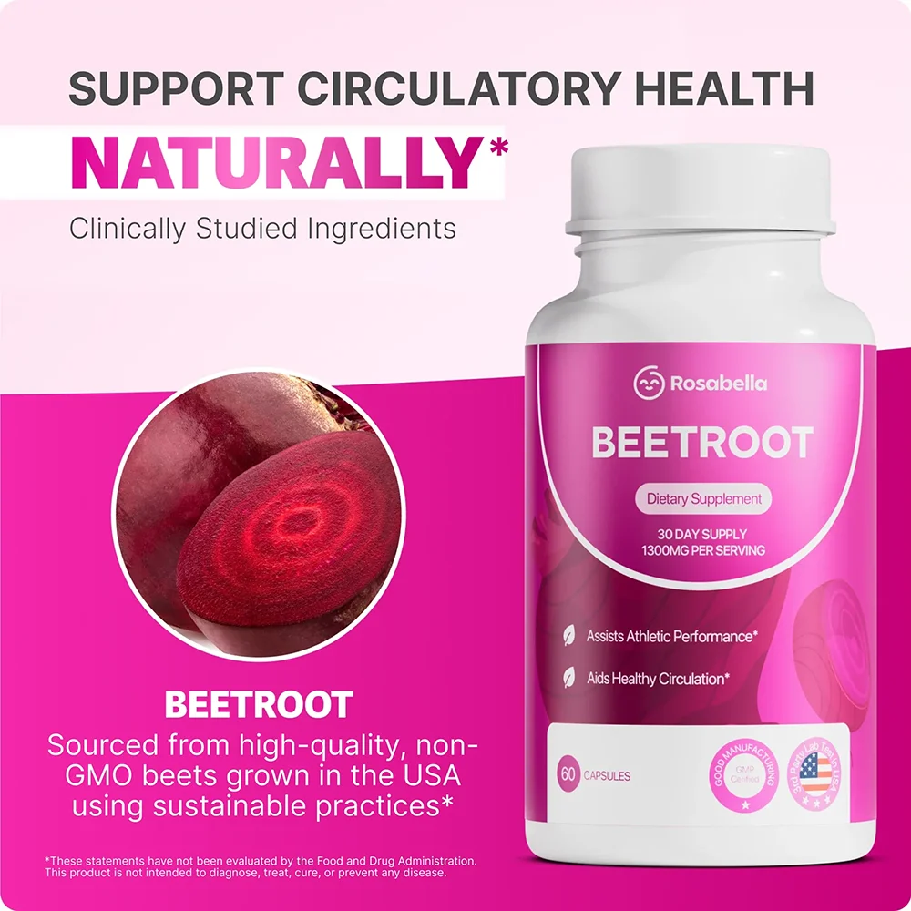 

Organic Beet Root Capsules - 1300mg Beet Root Powder Aids Healthy Circulation & Vitality, Non-GMO, Beet Root Supplement