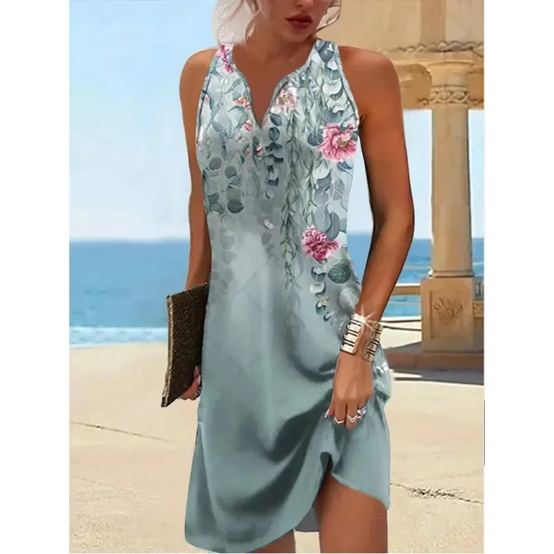 Mulheres primavera verão vestido saia com decote em v sem mangas impressão cor bainha casual moda sexy confortável vestido padrão regular