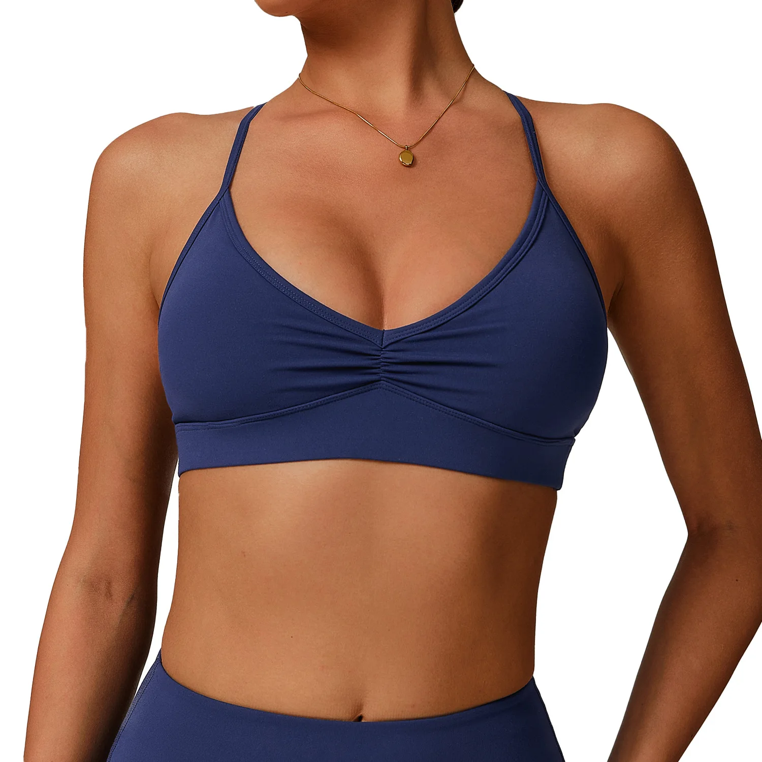 

Maxdutti Quick Drying V-neck Yoga Bra Cross Back And Pleated Bra Running And Fitness Bra
