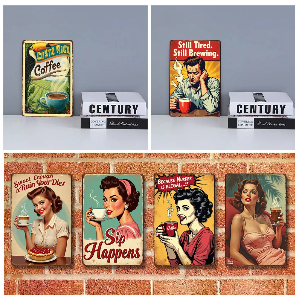 Retro Coffee Poster Metal Cafe Sign Vintage Wall Art Decor Man Cave Kitchen Decorative Dining Room Home Decor