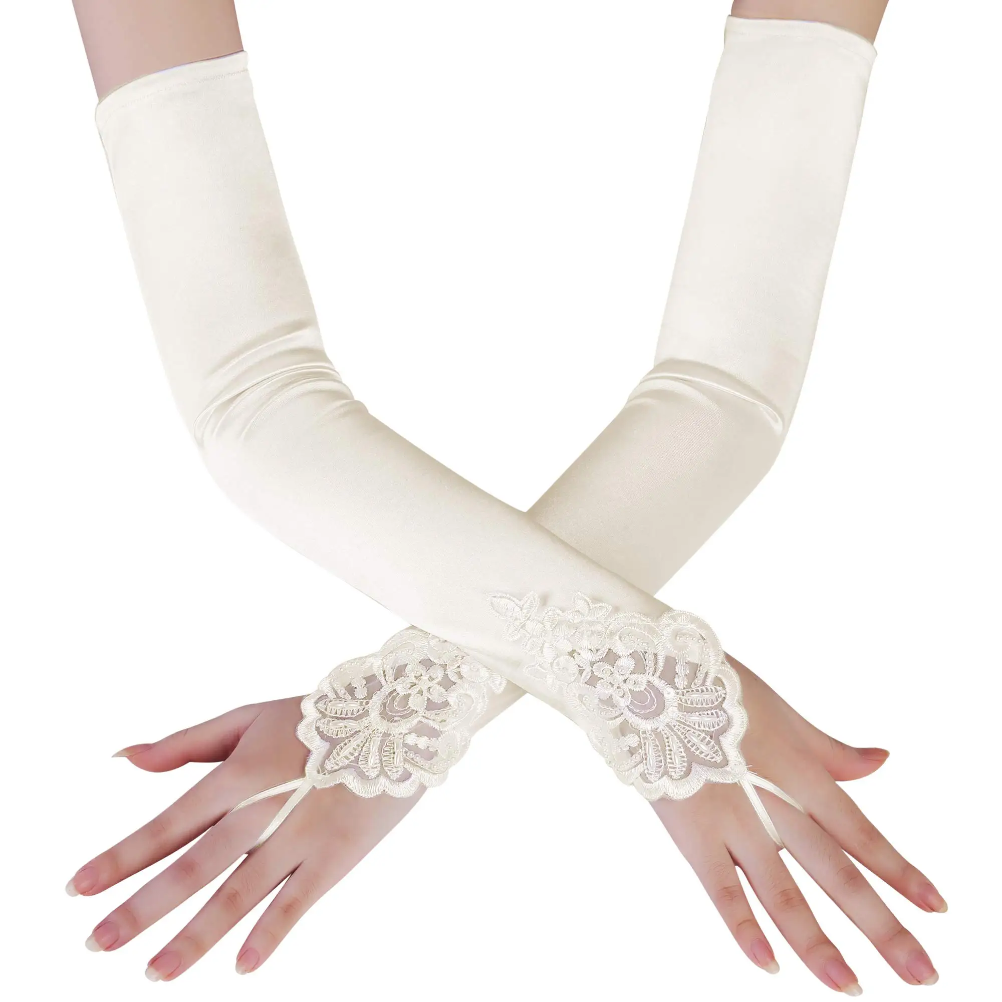 Long Opera Party Satin Gloves Stretchy Adult Size Elbow Length 2023