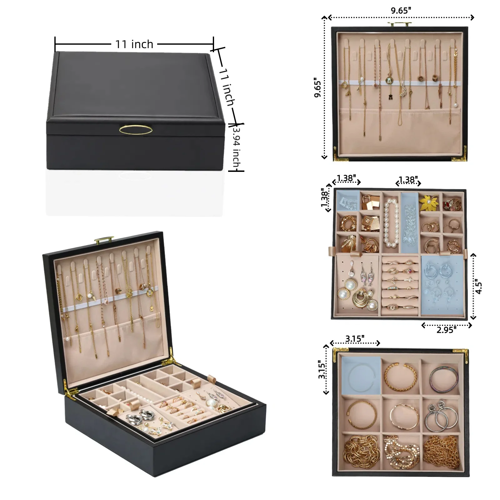 1pc Elegant Double Layer Jewelry Storage Box With Lock For Ring Necklace Earring Organizer Display For Case