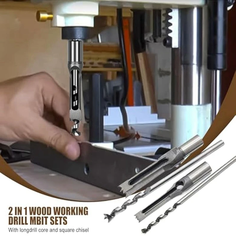 A96I-8Pcs Holzbearbeitung Quadratischen Loch Bohrer Bits, Holz Stemmen Meißel, Quadratischen Loch Stemmen Meißel Bohrer Für Stemmen