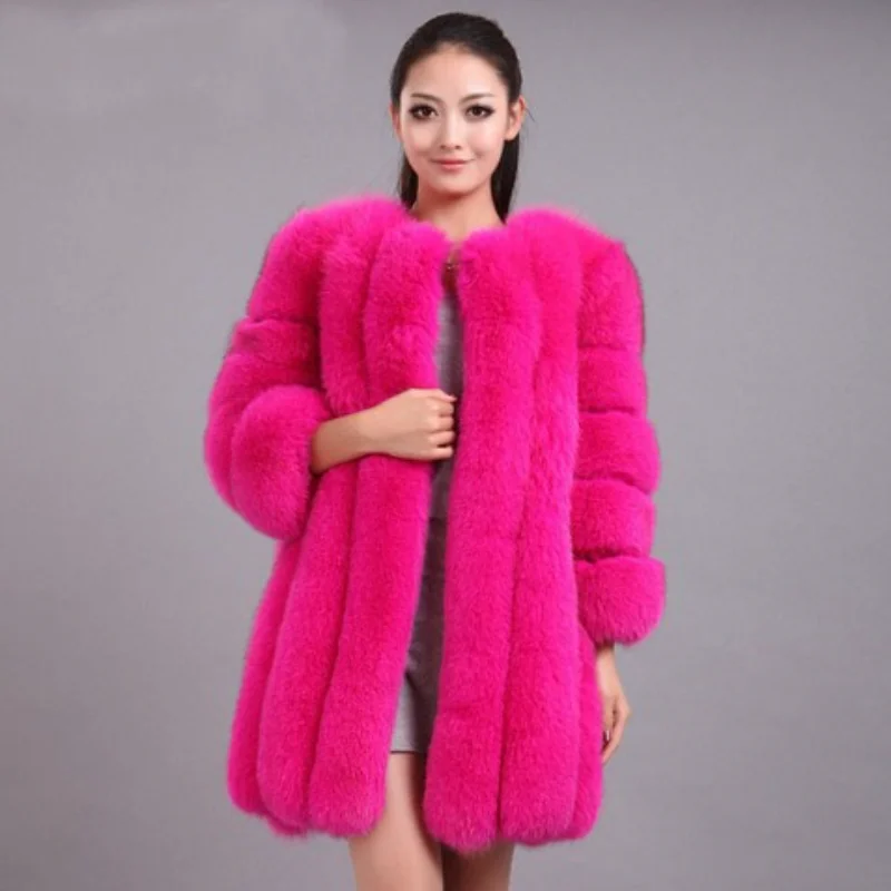 Luxury Long Faux Fox Fur Coat Women Slim Solid Color Faux Fur Jacket Women 4XL Large Size Winter Fake Fur Coats Manteau Fourrure