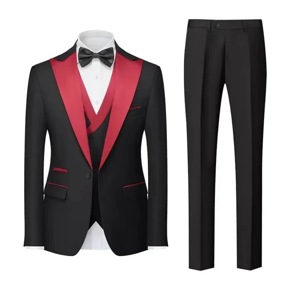 

New (Blazer+Vest+Pants) Men's Fashion Business Gentleman Professional Formal Dress Version Banquet Dress Suit XS-6XL