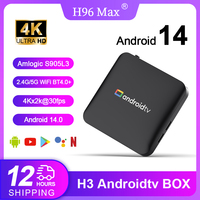 H96 MAX Amlogic S905L3 Androidtv 14.0 4Kx2k@30fps 2.4G/5G WiFi BT4.0+ 100M Ethernet Google Voice Assistant Netflix Set Top Box