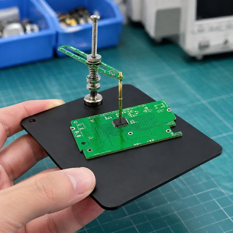Adjustable Circuit Board Positioning Fixture with Threaded Height Control, Forward-and-Back Pressure Adjustment, and Base M4YD