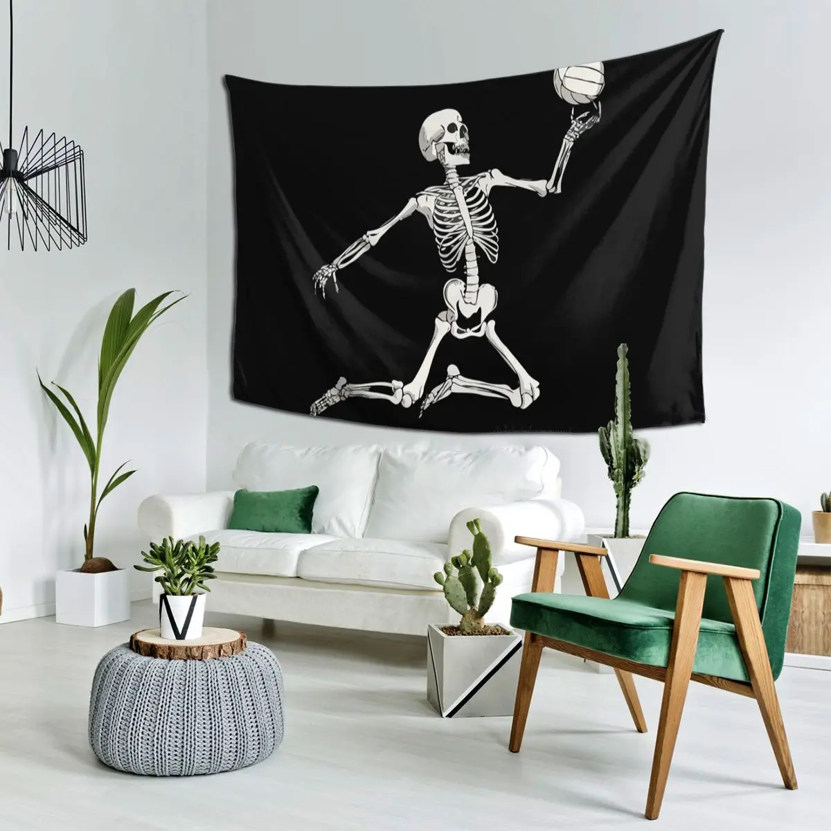 Skeleton Playing Volleyball Tapestry Hippie Wall Hanging Aesthetic Home Decoration Tapestries for Living Room Bedroom Dorm Room