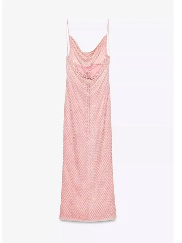 

Summer 2025 New Arrival Women's Printed Silk Me Pink Midi Strapl Dr High Waist Sexy Sle No Sve Bodycon Long Dr