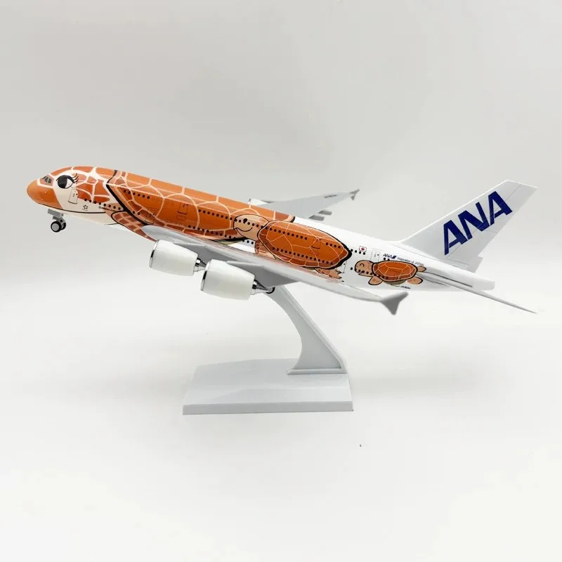 Model A380 30cm Aircraft Air Japan ANA Airways With Wheel Resin Airplane Orange Sea Turtle Plane Display Collection