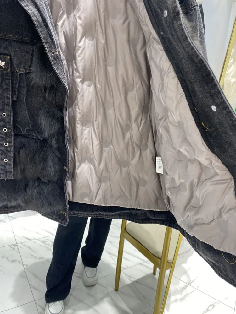 Imagem -05 - Inverno Fox Fur Denim Parka para Mulheres Cabolsa Jaqueta de Corrente Grossa Quente Genuína Cabolsas Moda Feminina 2023