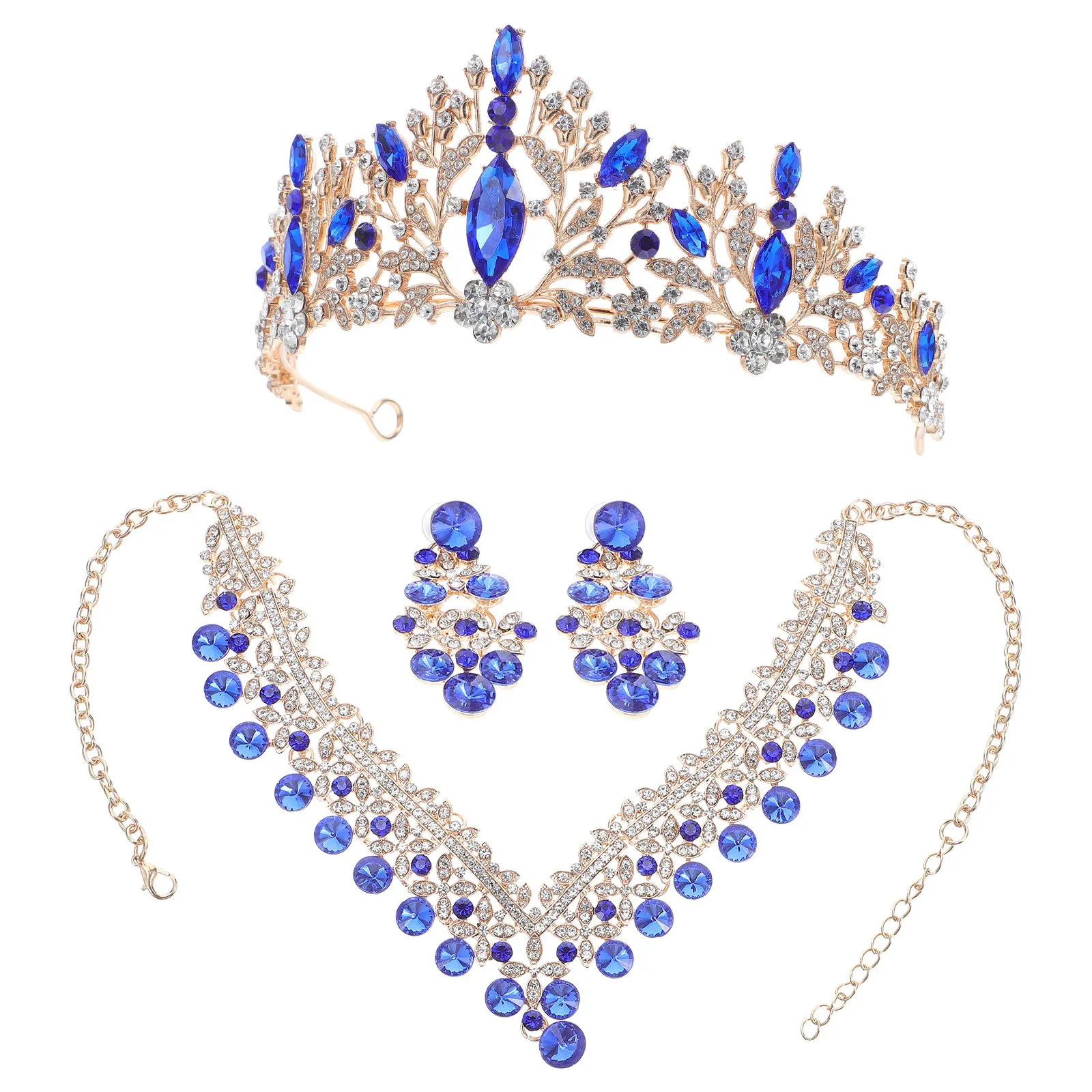 

1Set Bridal Tiara Set Rhinestone Crown Jewelry Lightweight Comfortable Wedding Party Evening Wear Necklace Earrings