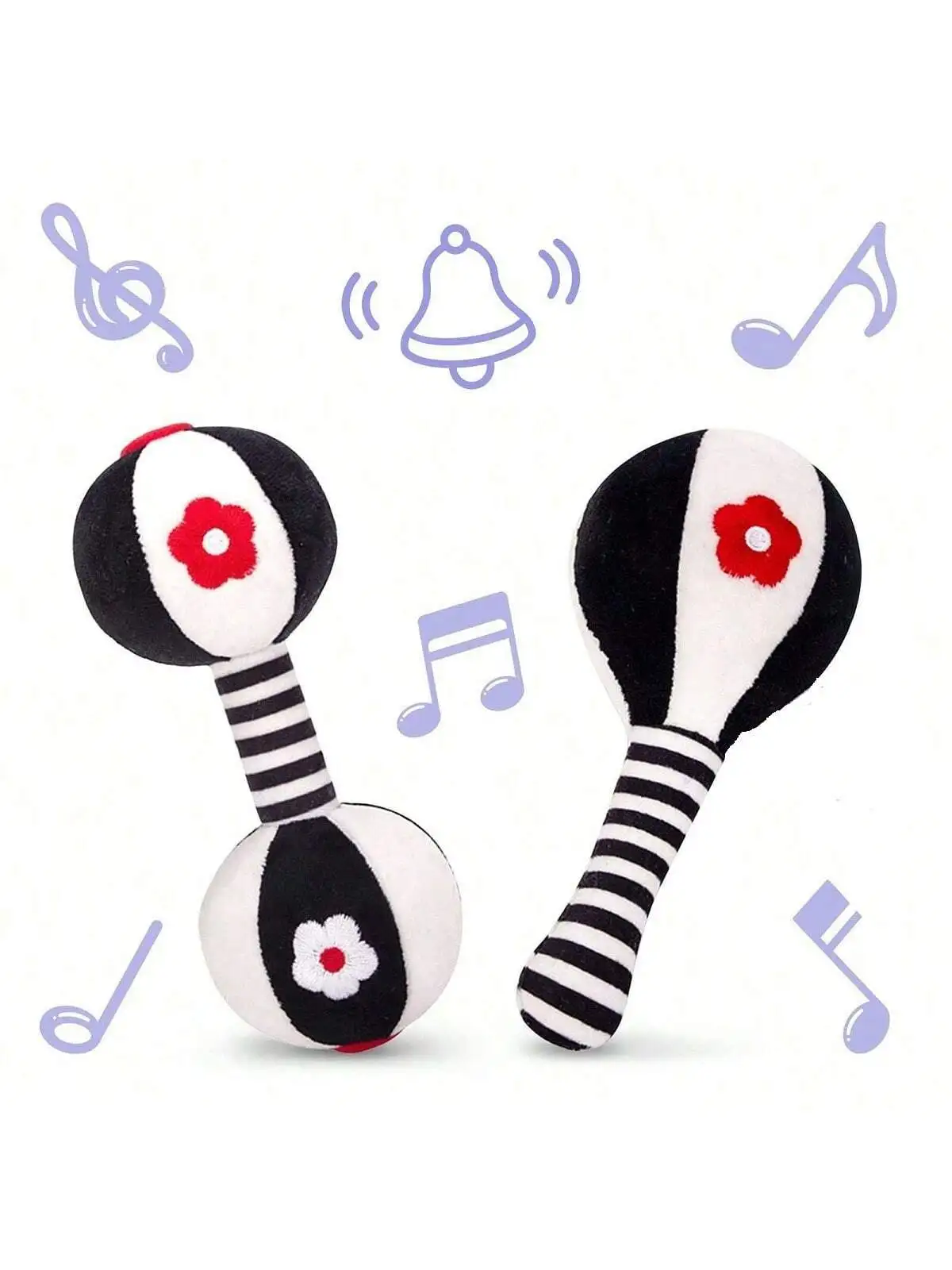 2pcs Black & White Baby Rattles, High Contrast Plastic Maracas Design, 0-3 Months Newborn Toys, 0-6 Months Infant Toys