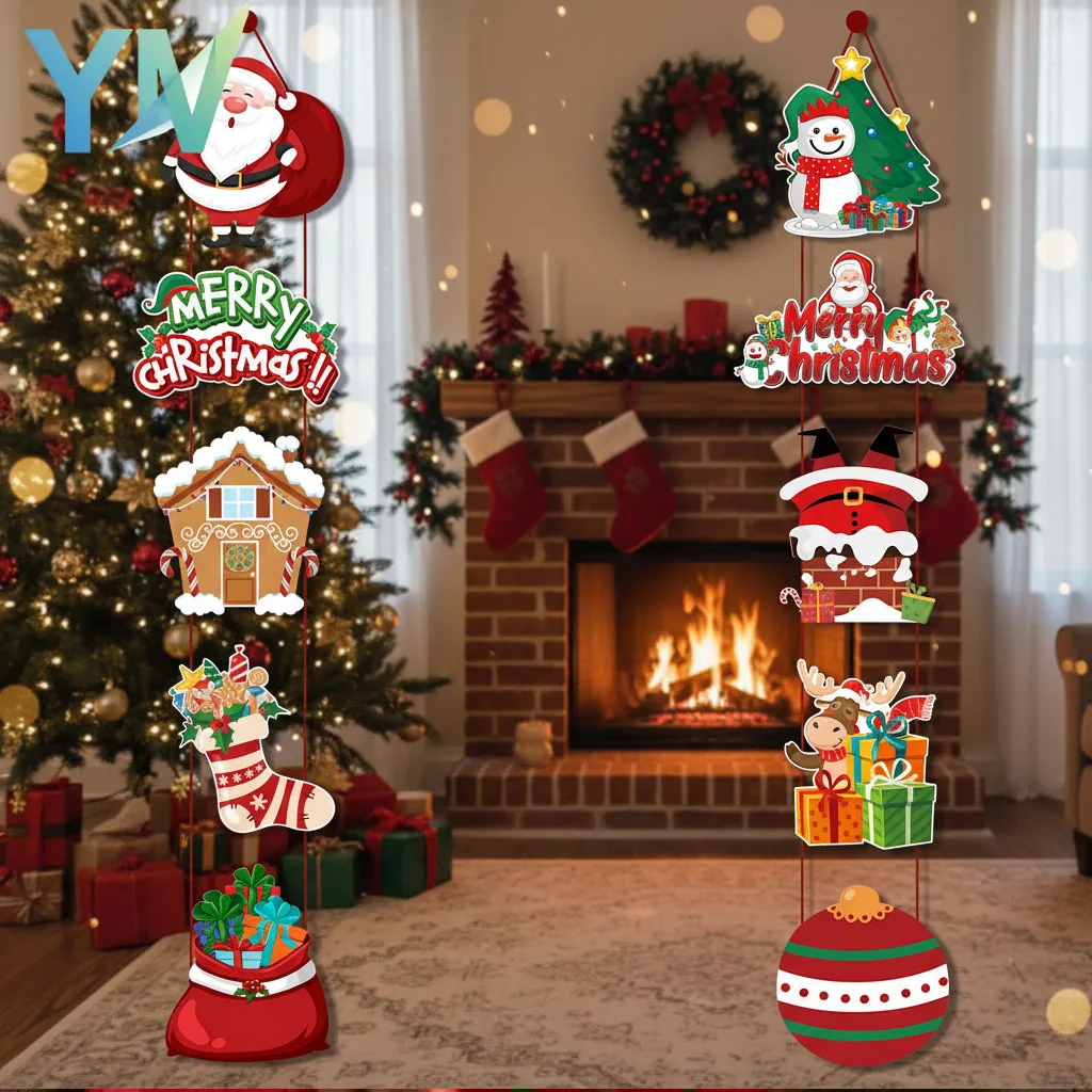 Christmas Celebration Door Hanging Ornament Santa Claus Banner Decor for Holiday Party Home Decoration Border  Festival Supplies