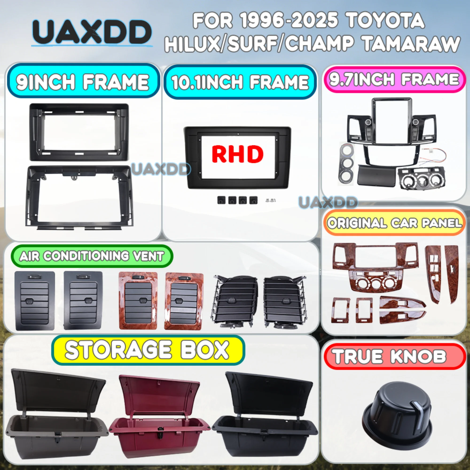2 Din Car Kit Panel Center Radio Android Frame Fascia Dashboard FOR 1996-2025 Toyota Hilux Surf Champ Tamaraw Multimedia Adapter
