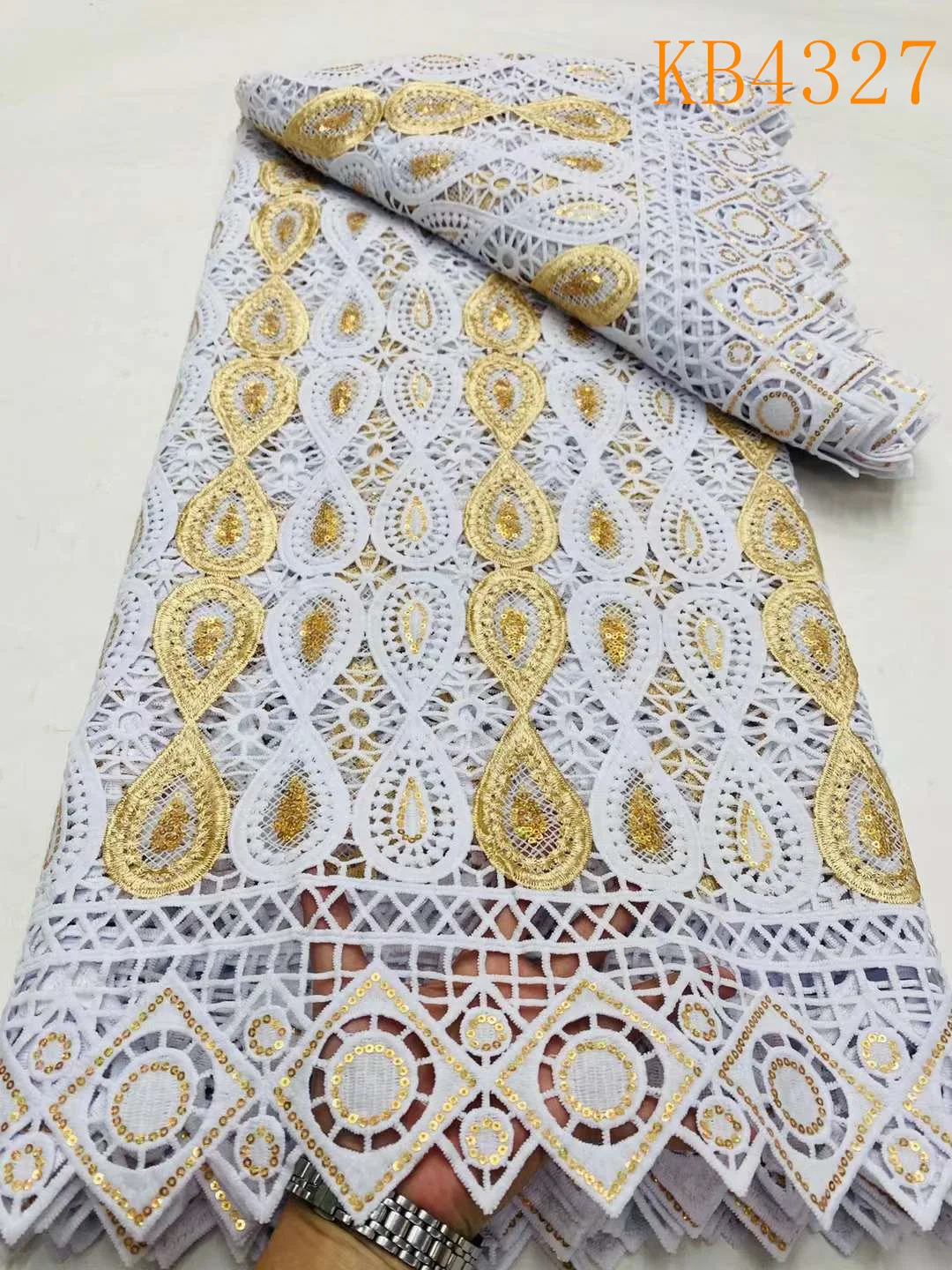 

Gold Sequence Fabric Lace Fabric High Quality 2024 White Lace Fabric Nigeria Lace Fabric Embroidery Lace For Dresses KB4327