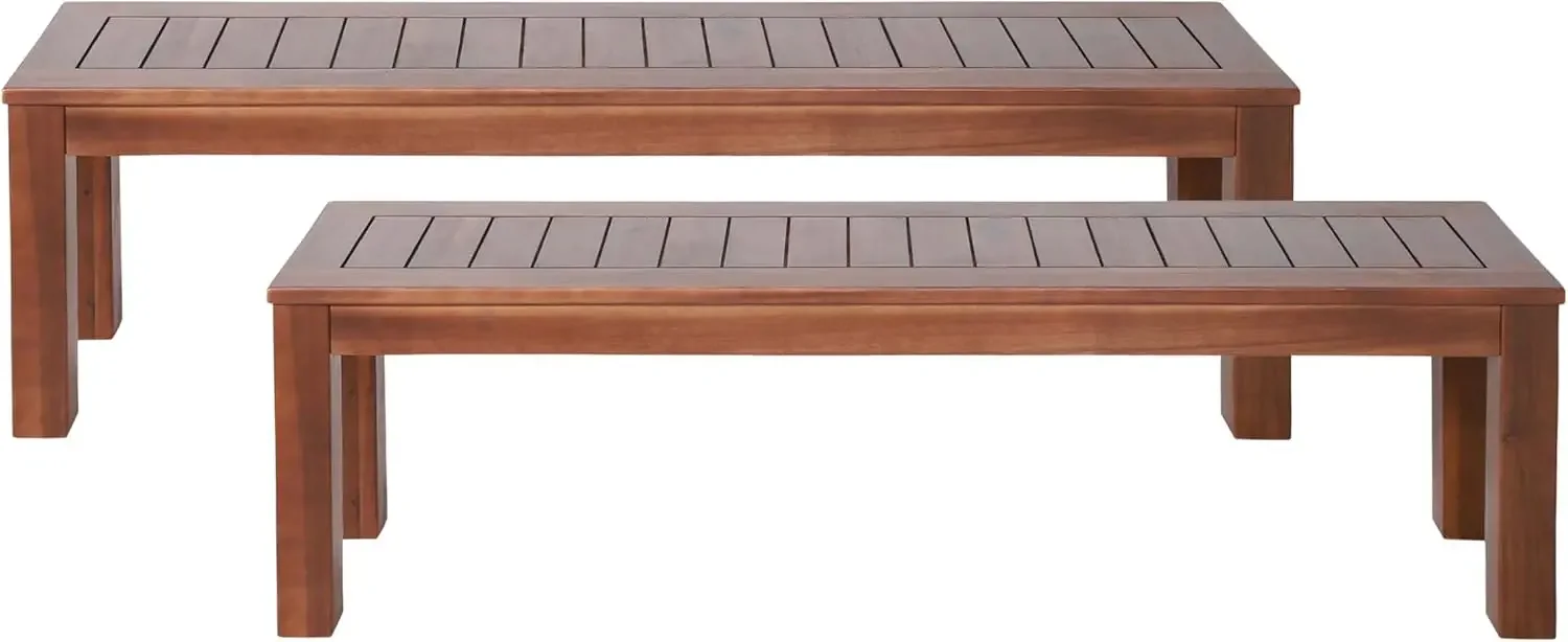 Manila Outdoor Acacia Wood Dining Bench (Set of 2), 61.75 