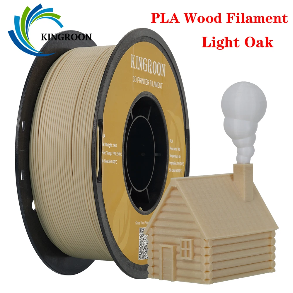 KINGROON 3D Printer Filament Wood PLA 1.75mm Wooden Filament 1Kg 1.75mm 3D Printing Material Eco-friendly No Bubble Non-toxic