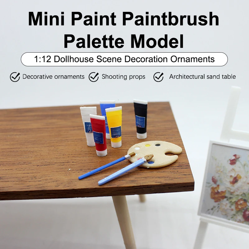 Dollhouse Draw Room Art Supplies Decoration Dolls House Accessories 1/12 Dollhouse Mini Pigment Tube Paint Brush Palette Model