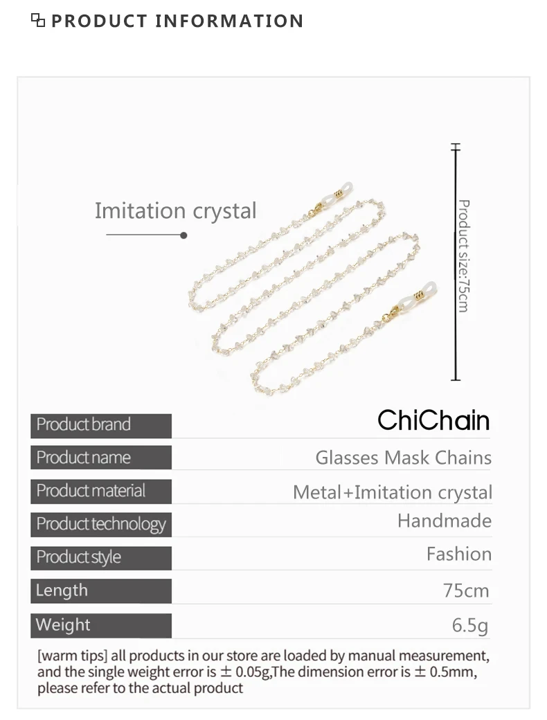 Dreieck Kristall Perlen Gläser Kette für Frauen Mode Lanyard Gold Farbe Metall Sonnenbrille Ketten Riemen Schnur Hängenden Hals Halten – Detail 2