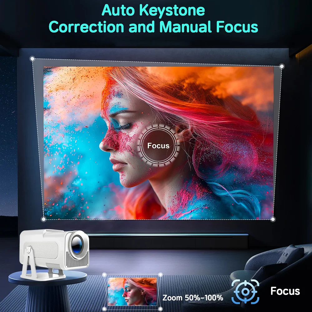 Proiettore portatile nativo 1080P 390ANSI 4K Supporta Android 11 180 °   Girevole Dual Wifi6 Wireless 5.0 per ufficio e uso domestico